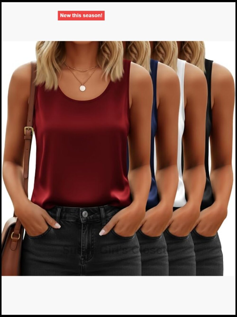 4 Pack Women's Satin Tank Tops Scoop Neck Sleeveless Lightweight Stretch